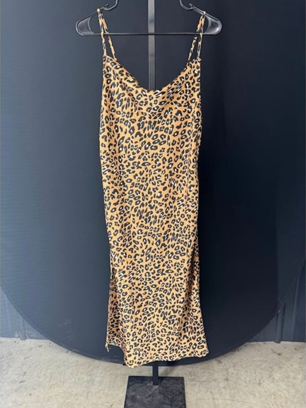 Hem & Thread Animal Print Cowl Neck Satin Midi Dress